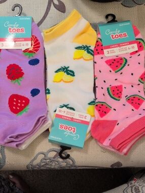 Ladies Fruit Pattern Ankle Socks - Pink, Purple, White